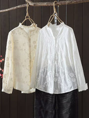 Plus Size Women Spring Flower Jacquard Lacework Neck Blouse