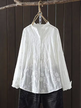 Plus Size Women Spring Flower Jacquard Lacework Neck Blouse