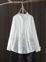 Plus Size Women Spring Flower Jacquard Lacework Neck Blouse