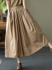 Plus Size Women Summer Solid Pleat Button Pocket Wide-leg Pants