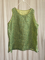 Plus Size Women Summer Plaid Artsy Thin Ramie Vest