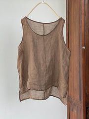 Plus Size Women Summer Vintage Solid Thin 100%Ramie Vest