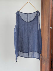Plus Size Women Summer Vintage Solid Thin 100%Ramie Vest