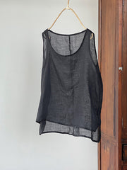 Plus Size Women Summer Vintage Solid Thin 100%Ramie Vest