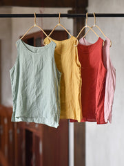 Plus Size Women Summer Casual Solid O-Neck Thin Loose Vest
