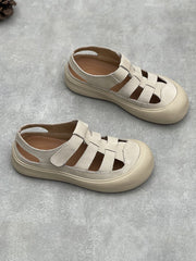 Women Summer Leather Spliced Flat Sandals