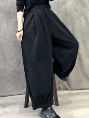 Plus Size Women Autumn Pure Color Cotton Harem Pants