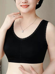 2 Pieces Women One-Piece With Bra Pad Lace Pure Color Bar