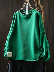 Plus Size Women Autumn Casual Pure Color O-Neck Blouse