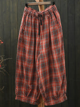 Plus Size Women Summer Casual Plaid Cotton Bloomers