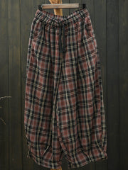 Plus Size Women Summer Casual Plaid Cotton Bloomers