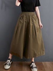 Plus Size Women Summer Casual Pure Color Wide-leg Pants