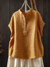 Plus Size Women Summer Artsy Pure Color 100%Linen Blouse