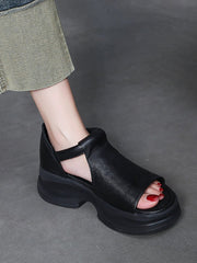 Women Summer Casual Genuine Leather Platform Sandals