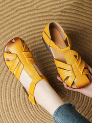 Women Summer Genuine Leather Spliced Low Heel Sandals