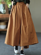 Plus Size Women Summer Solid Pleat Button Pocket Wide-leg Pants