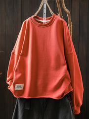 Plus Size Women Autumn Casual Pure Color O-Neck Blouse