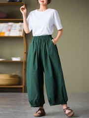 Plus Size Women Cotton Linen Pocket Casual Lantern Pants