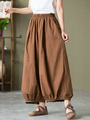 Plus Size Women Cotton Linen Pocket Casual Lantern Pants