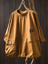 Plus Size Women Summer Pocket Pure Color O-Neck Cotton Blouse