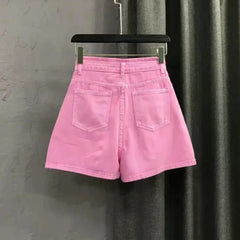 Button Up Pink Denim Shorts
