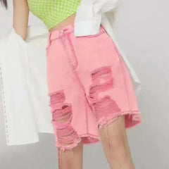 Pink Ripped Denim Shorts