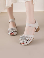 Women Ethnic Genuine Leather Summer Mid-Heel Sandals