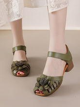 Women Ethnic Genuine Leather Summer Mid-Heel Sandals