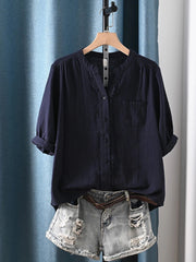 Women Summer Minimalist Short Sleeve Cotton Shirt
