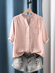 Women Summer Minimalist Short Sleeve Cotton Shirt