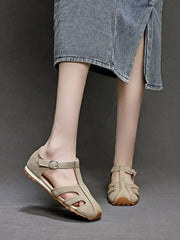 Women Genuine Leather Summer Low-Heel Sandals