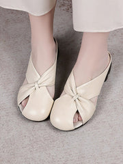 Women Genuine Leather Summer Low-Heel Slip-On Sandals