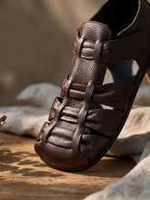 Women Retro Genuine Leather Summer Closed-Toe Sandals