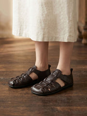 Women Retro Genuine Leather Summer Closed-Toe Sandals