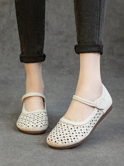 Women Retro Genuine Leather Summer Openwork Flat Sandals
