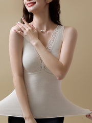 Women Winter Warm V-Neck Lace With Bra Pad Base