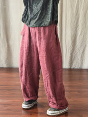 Plus Size Women Casual Solid Loose Elastic Waist Linen Pants