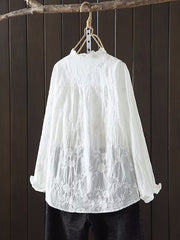 Plus Size Women Spring Flower Jacquard Lacework Neck Blouse