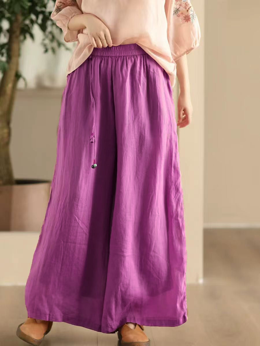 Women Summer Dual-layer Wide-leg Ramie Pants
