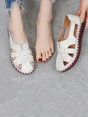 Women Summer Leather Spliced Flat Sandals