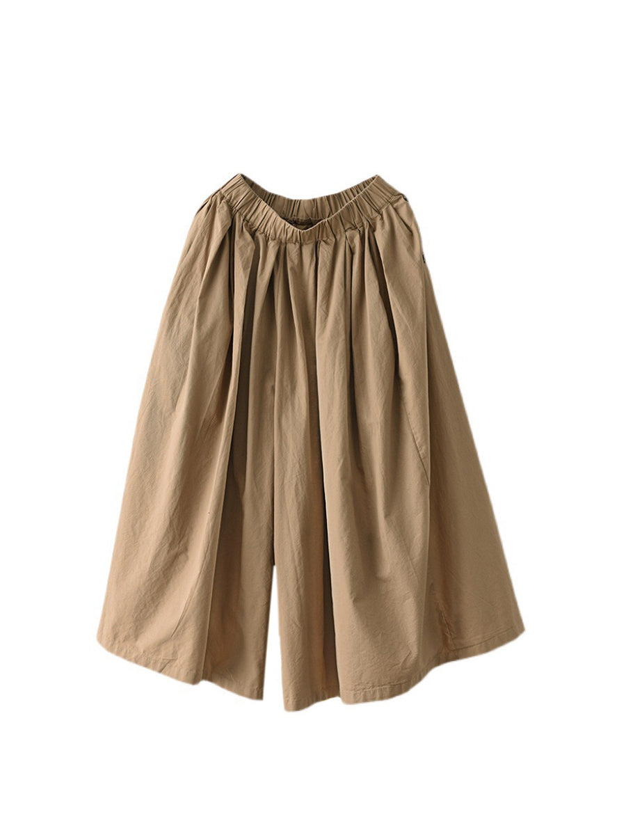 Plus Size Women Summer Solid Pleat Button Pocket Wide-leg Pants