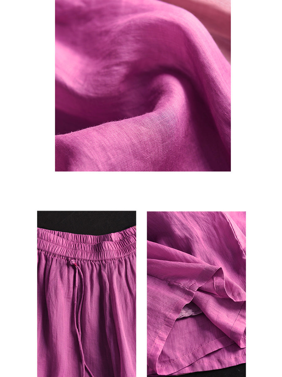 Women Summer Dual-layer Wide-leg Ramie Pants