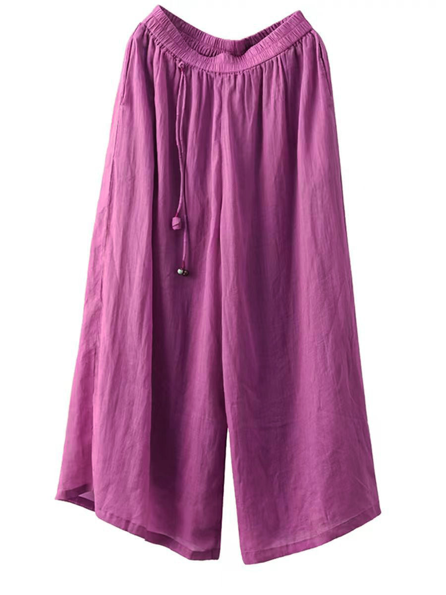 Women Summer Dual-layer Wide-leg Ramie Pants