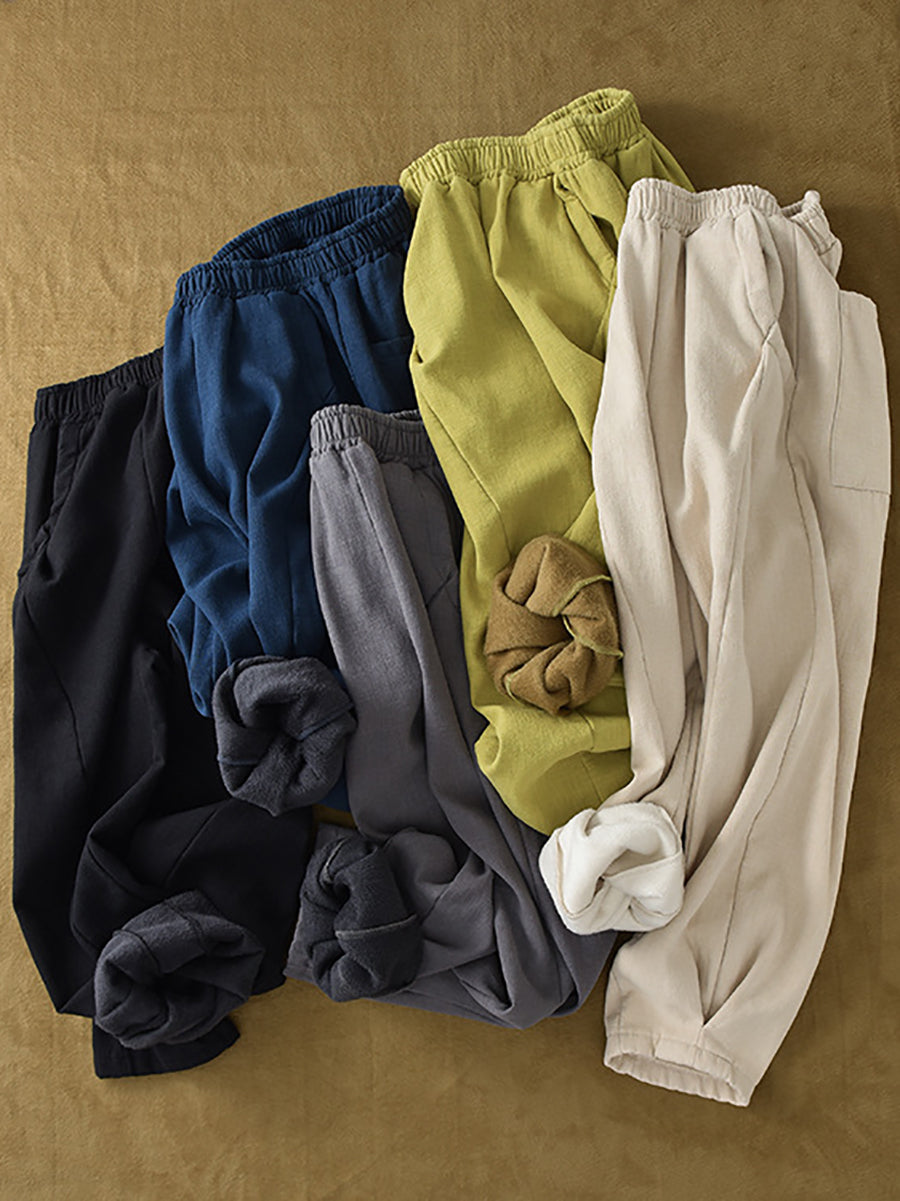 Women Winter Solid Fleece-lined Wide-leg Pants