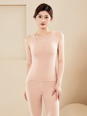 Women Winter Solid Keep Warm With Pads Undervest