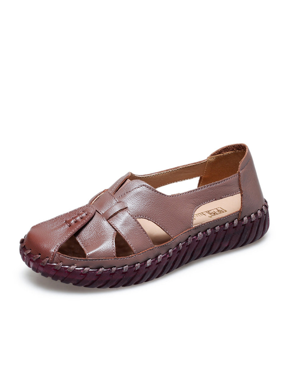 Women Summer Leather Spliced Flat Sandals