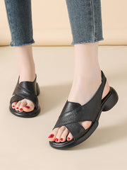 Women Casual Genuine Leather Cross Low Heel Sandals