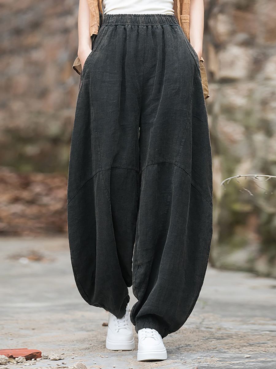 Plus Size Women Winter Cotton Linen Fleece-lined Loose Harem Pants
