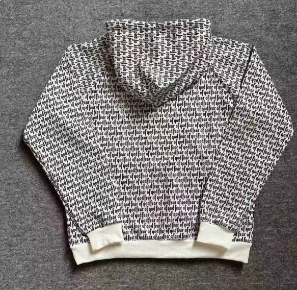 Fear of God Essentials Black White Allover Text Hoodie