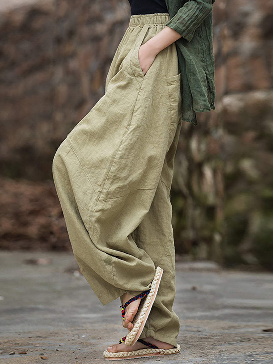 Plus Size Women Winter Cotton Linen Fleece-lined Loose Harem Pants